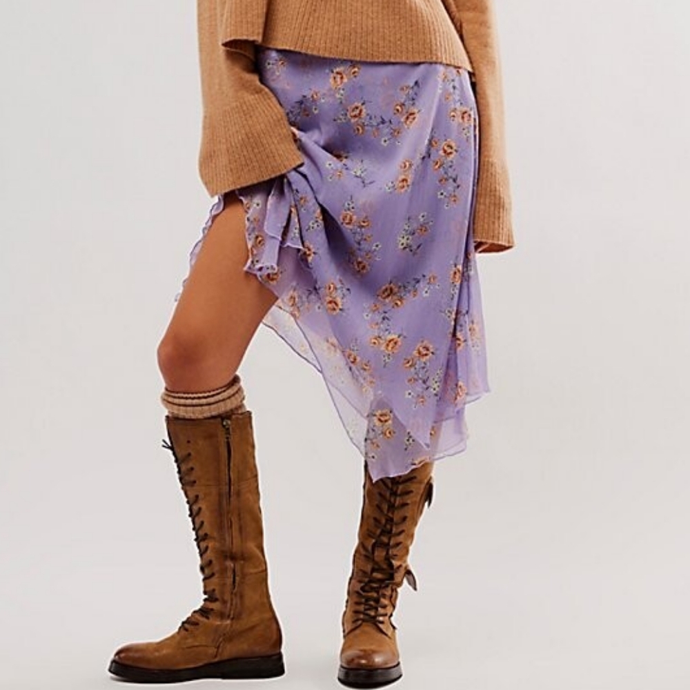 Free People Lavender Floral Asymmetrical Slip Skirt